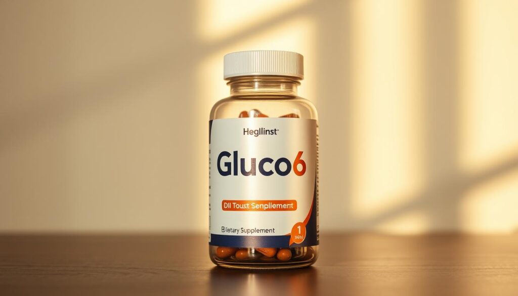 A high-quality close-up of a bottle of Gluco6 dietary supplement against a soft, blurred background. The bottle is illuminated by warm, natural lighting, casting gentle shadows and highlights that accentuate its sleek, modern design. The label is clearly visible, showcasing the product name and branding. The overall composition and lighting create a sense of trust, quality, and wellness, reflecting the potential benefits of the supplement. A high-quality close-up of a bottle of Gluco6 dietary supplement against a soft, blurred background. The bottle is illuminated by warm, natural lighting, casting gentle shadows and highlights that accentuate its sleek, modern design. The label is clearly visible, showcasing the product name and branding. The overall composition and lighting create a sense of trust, quality, and wellness, reflecting the potential benefits of the supplement.