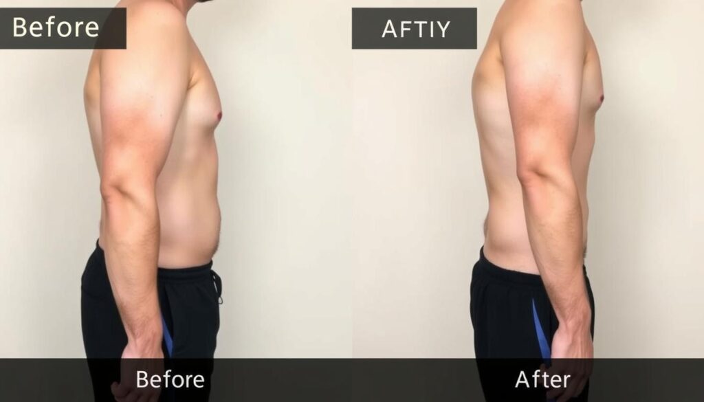 Before and after transformation of LeanBiome user showing weight loss results
