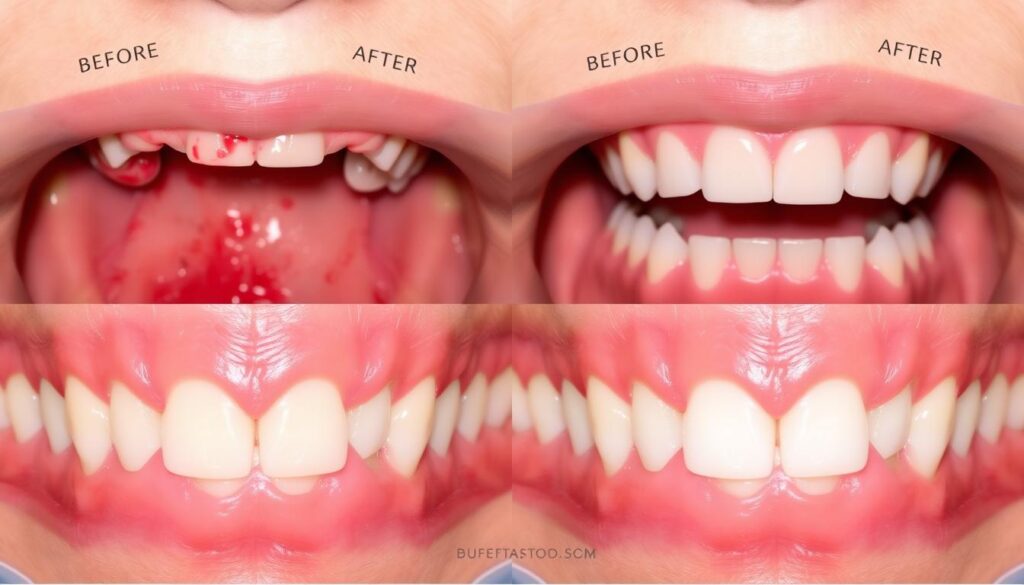 Collage of before and after dental photos from Prodentim users