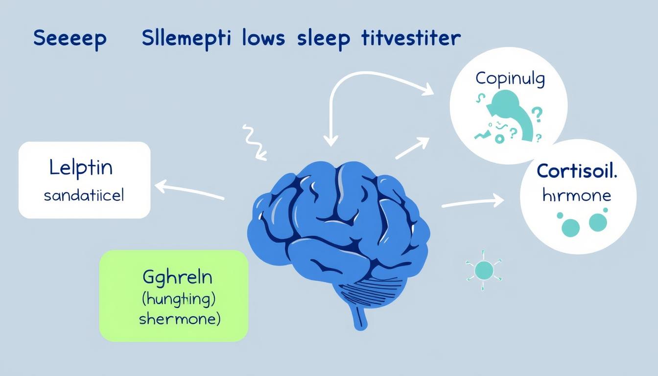 Diagram showing how sleep affects weight loss hormones including leptin, ghrelin, and cortisol