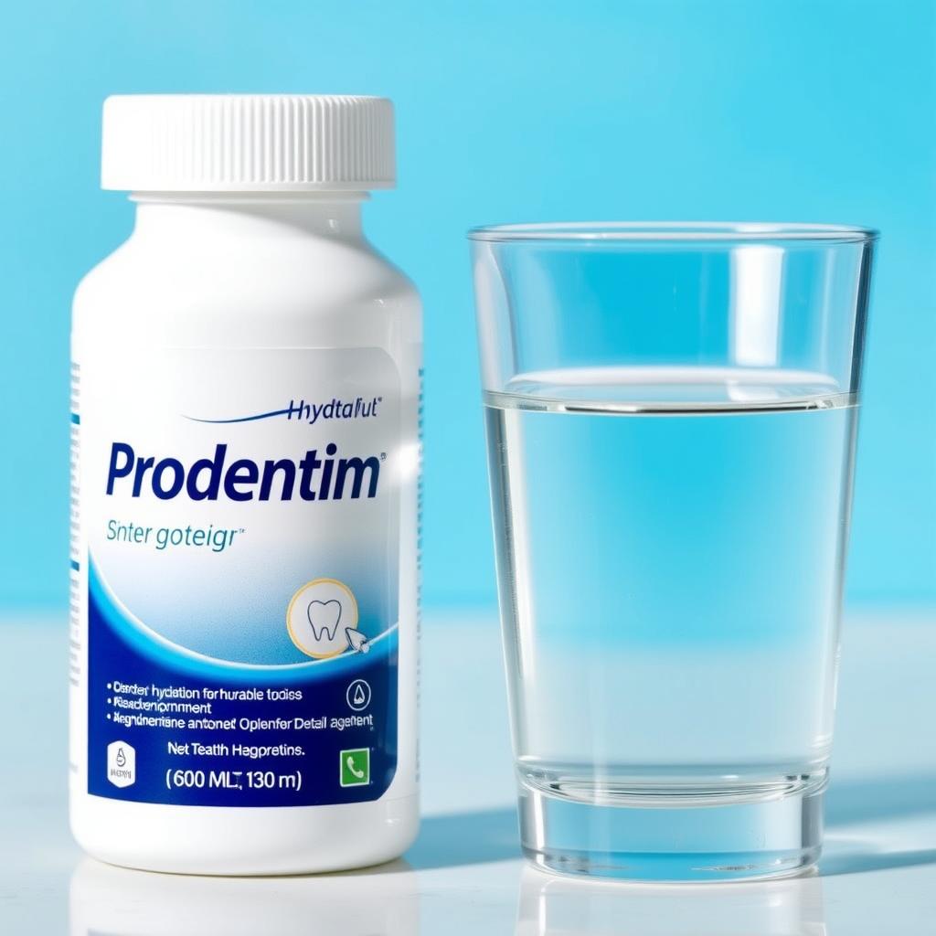 Glass of water next to Prodentim bottle