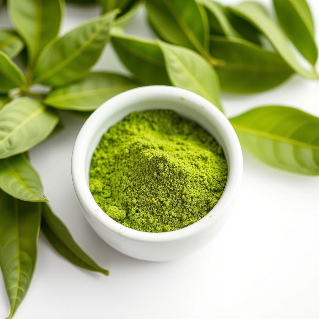 Green tea extract powder and leaves Green tea extract powder and leaves