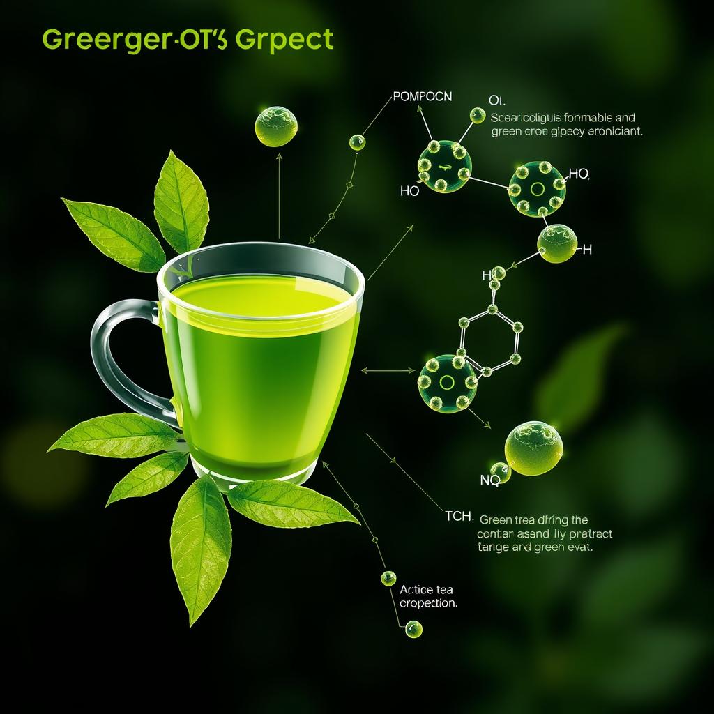 Green tea extract visualization showing active compounds