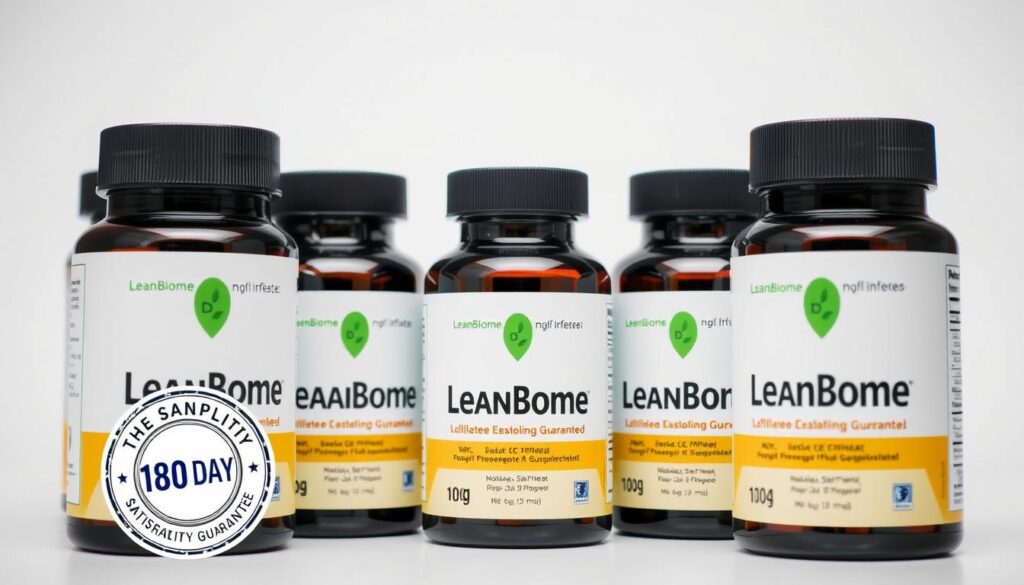 LeanBiome supplement bottles with satisfaction guarantee seal