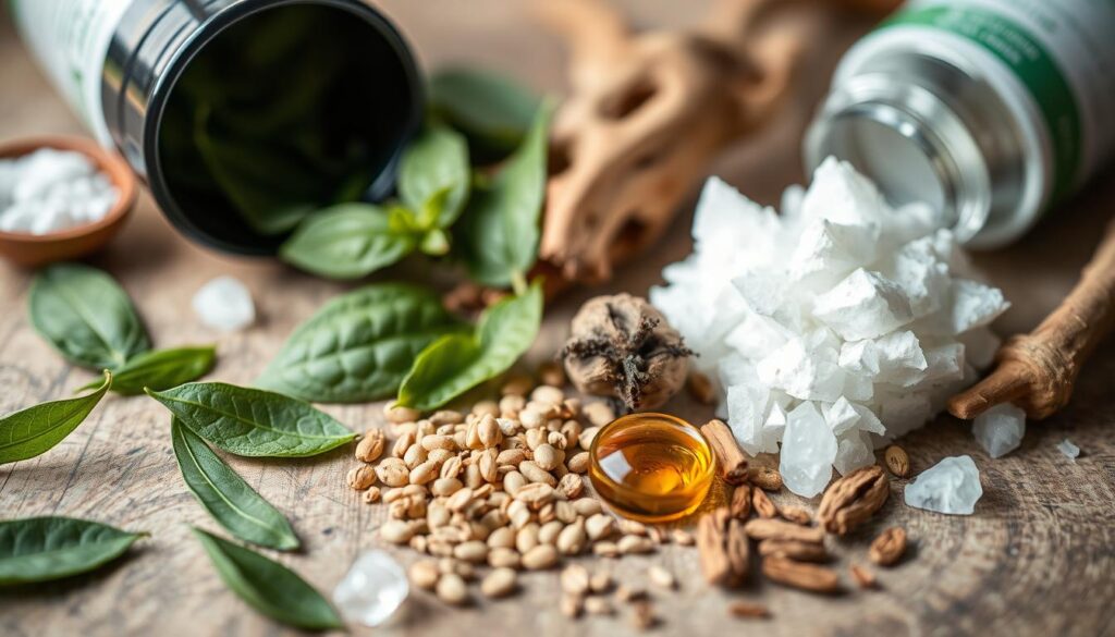 Natural ingredients used in SleepLean formula arranged beautifully Natural ingredients used in SleepLean formula arranged beautifully