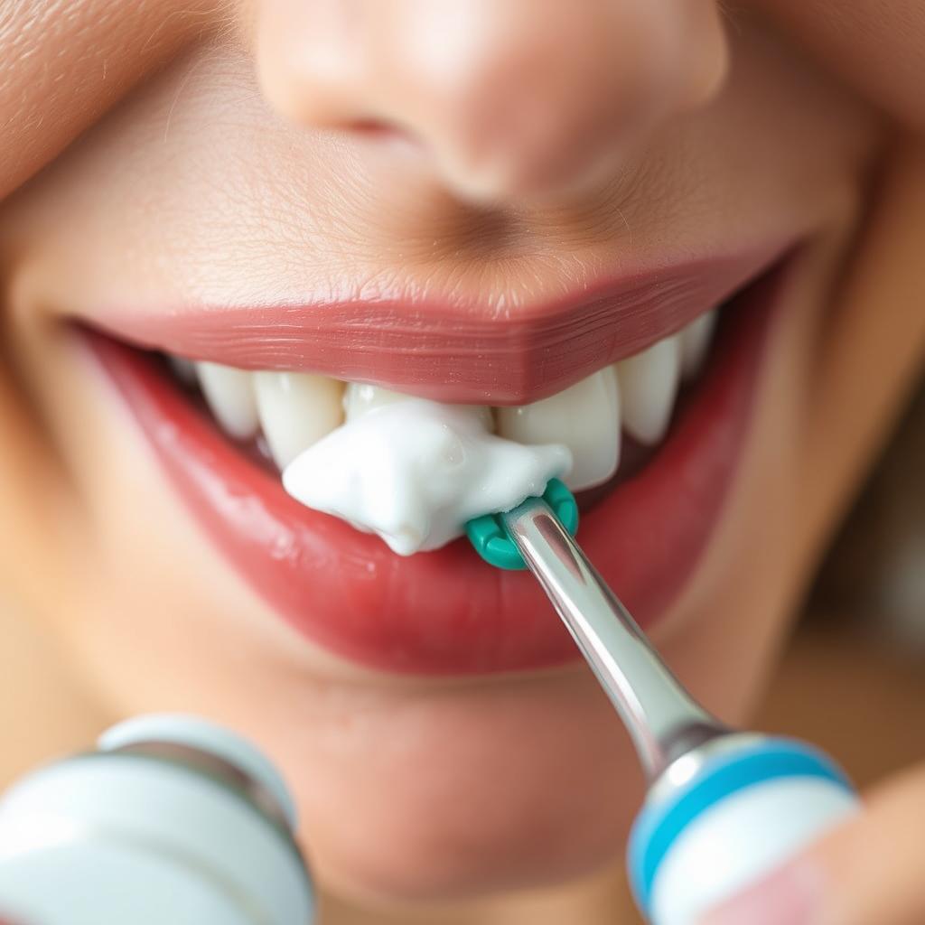 Person brushing teeth with electric toothbrush