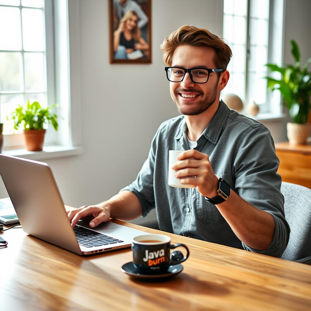 Person enjoying coffee with Java Burn while working Person enjoying coffee with Java Burn while working