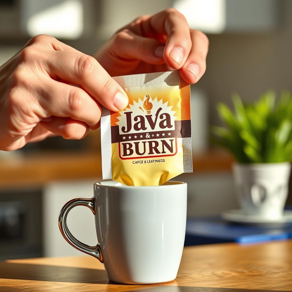 Person measuring Java Burn packet Person measuring Java Burn packet