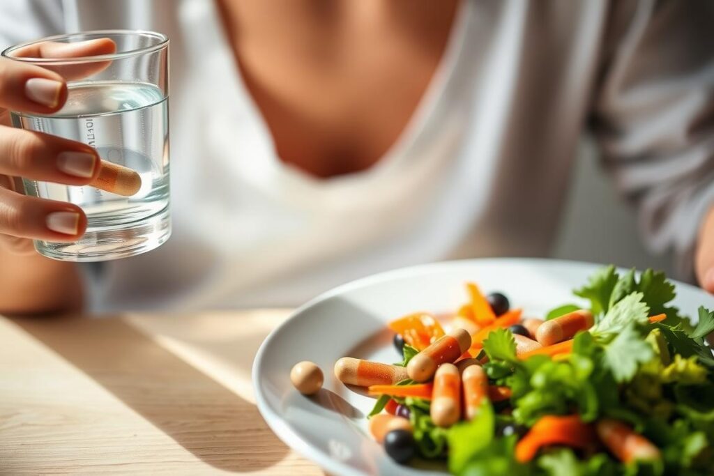 Person taking Biolean supplement with meal
