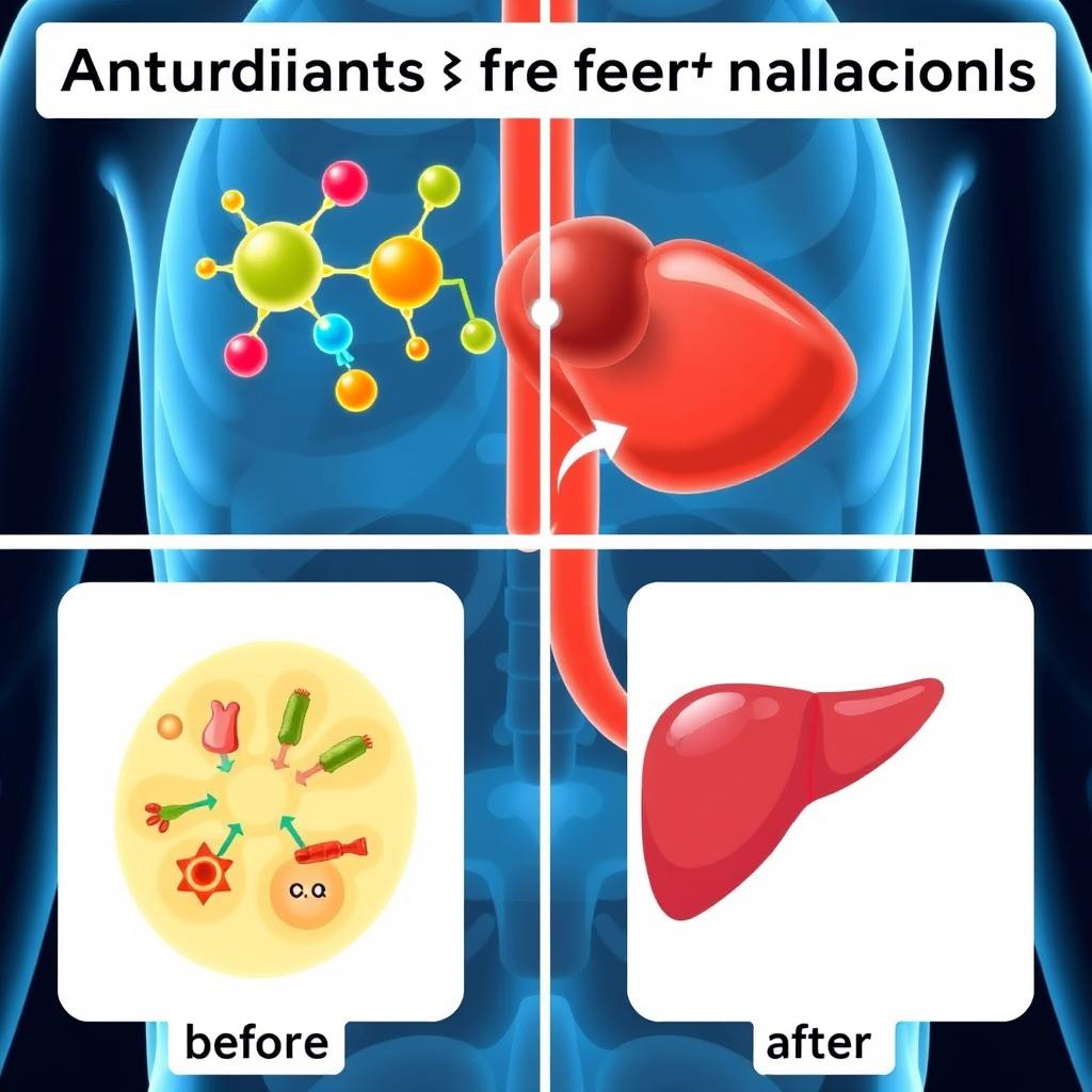 Antioxidants neutralizing free radicals in liver cells Antioxidants neutralizing free radicals in liver cells