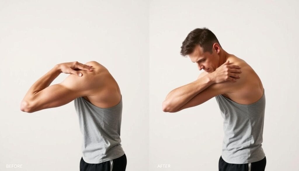 Before and after comparison of person's range of motion Before and after comparison of person's range of motion