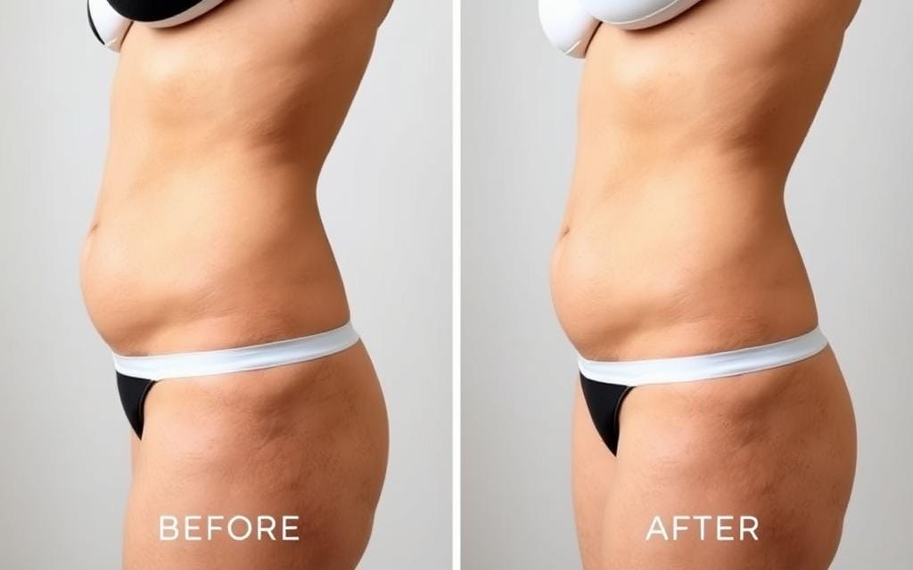 Before and after comparison showing ElecSlim results on belly fat reduction Before and after comparison showing ElecSlim results on belly fat reduction