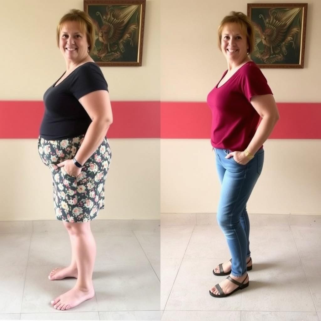 Before and after photo of Connie who lost 40 pounds with Mitolyn