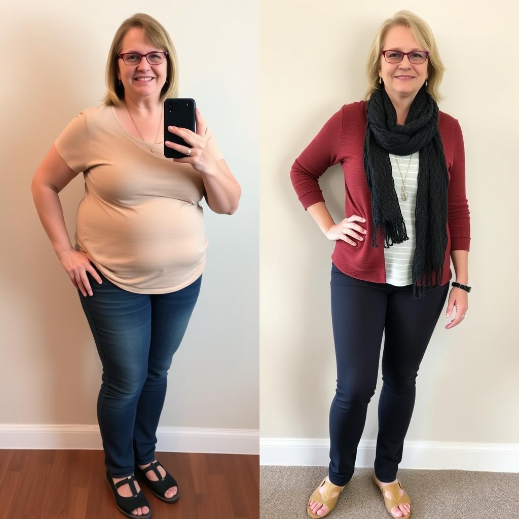 Before and after photo of Peggy who lost 35 pounds with Mitolyn