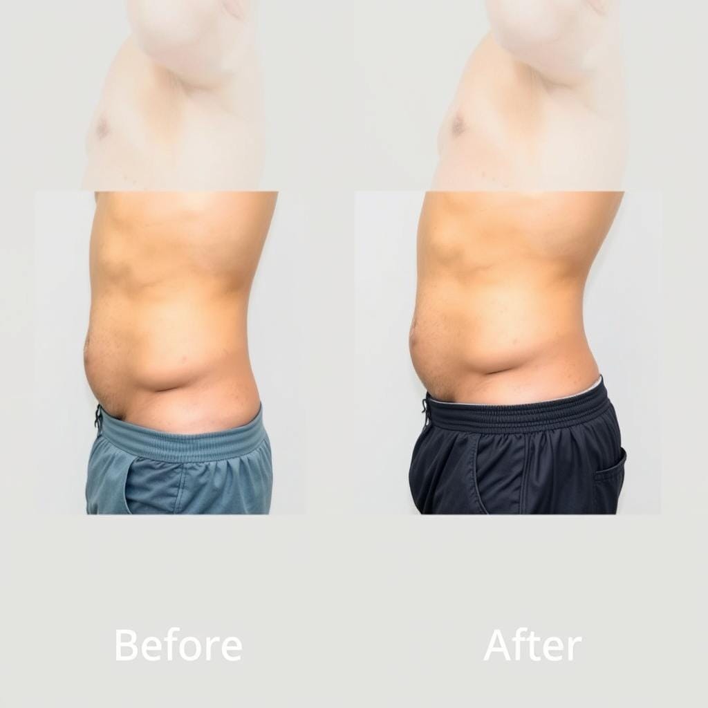 Before and after photos of Michael T. showing ElecSlim results after 6 weeks Before and after photos of Michael T. showing ElecSlim results after 6 weeks