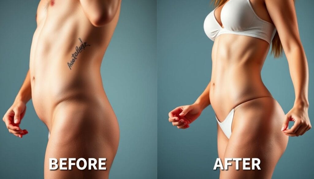 Before and after results from Hepatoburn users showing belly fat reduction