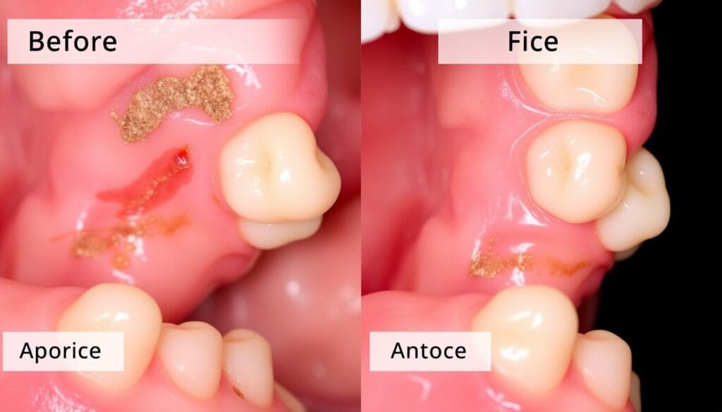 Before and after results showing improved gum and teeth health with ProDentim
