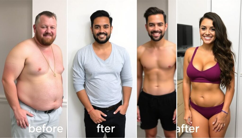 Before and after transformation of LeanBiome users showing weight loss results Before and after transformation of LeanBiome users showing weight loss results