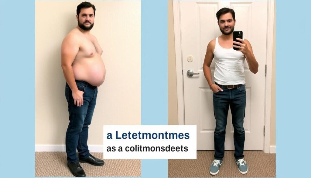 Before and after transformation showing LeanBiome weight loss results