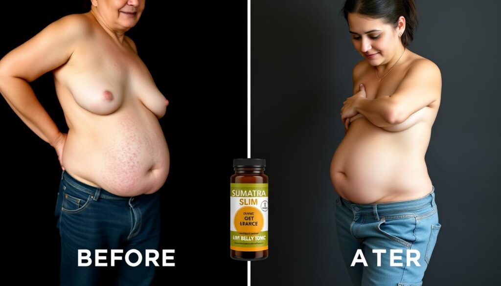 Before and after transformation with Sumatra Slim Belly Tonic