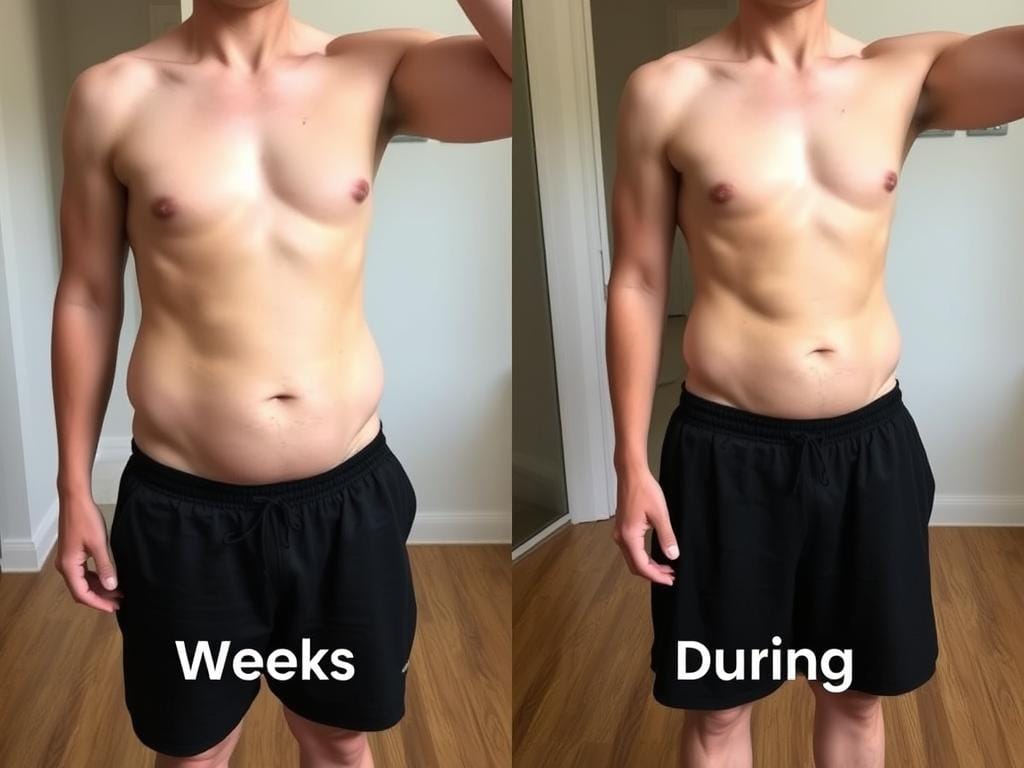 Before and during comparison showing physical changes in Week 3