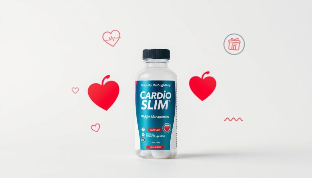 CardioSlim bottle with heart health and weight management benefits highlighted CardioSlim bottle with heart health and weight management benefits highlighted