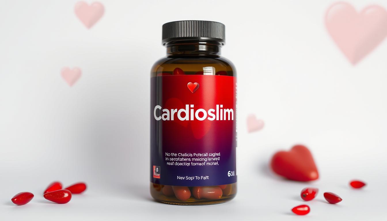 Cardioslim supplement bottle with heart health imagery