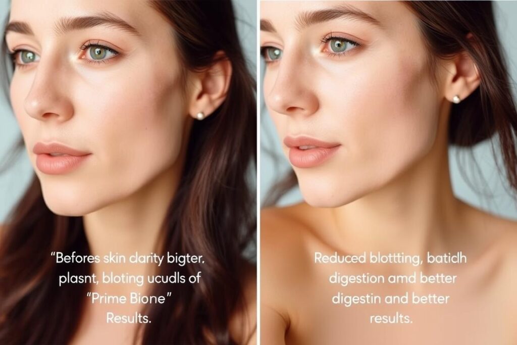Collage of real PrimeBiome user reviews showing before and after results for gut health and skin clarity Collage of real PrimeBiome user reviews showing before and after results for gut health and skin clarity