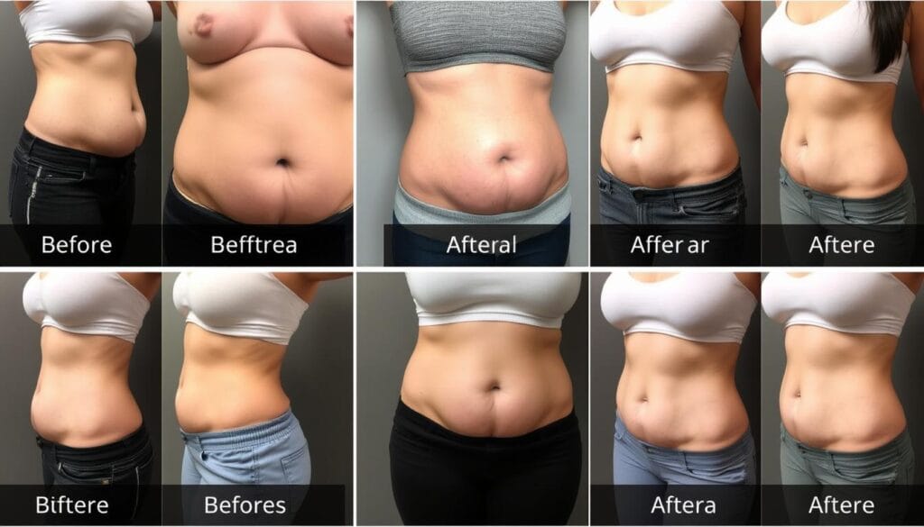 Collection of before and after photos from multiple ElecSlim users showing consistent results Collection of before and after photos from multiple ElecSlim users showing consistent results
