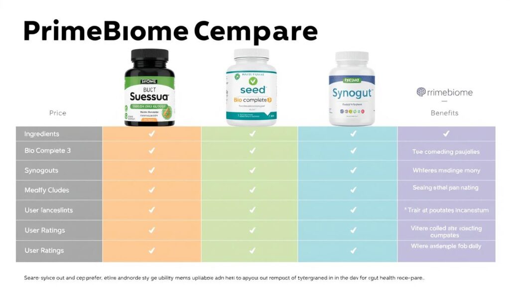Comparison chart showing PrimeBiome alongside other popular gut health supplements Comparison chart showing PrimeBiome alongside other popular gut health supplements