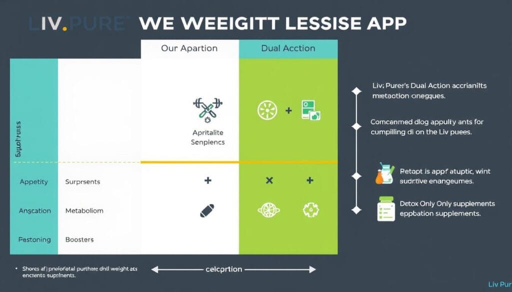 Comparison of different weight loss approaches highlighting Liv Pure's unique mechanism