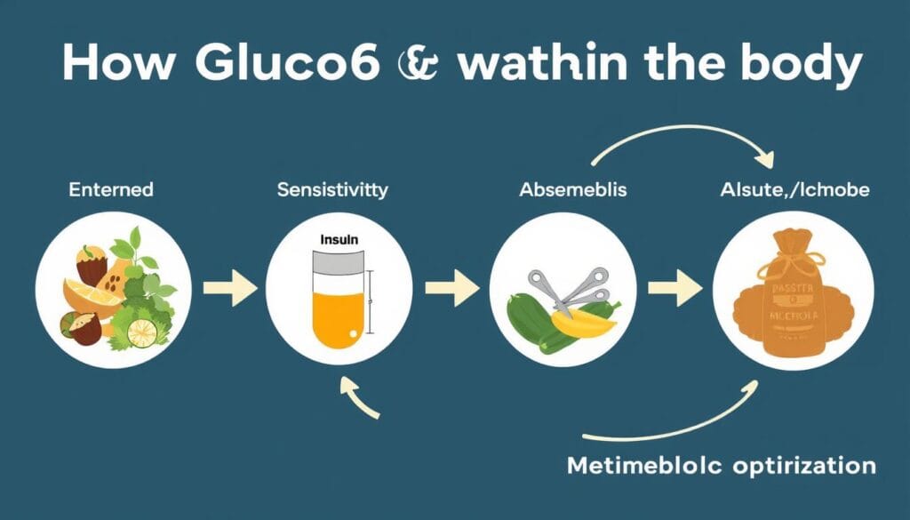 Diagram showing how Gluco6 ingredients work together to support blood sugar balance