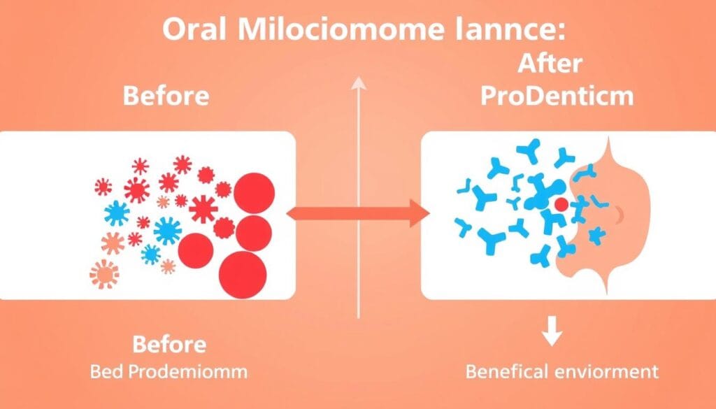 Diagram showing how ProDentim works to balance oral microbiome