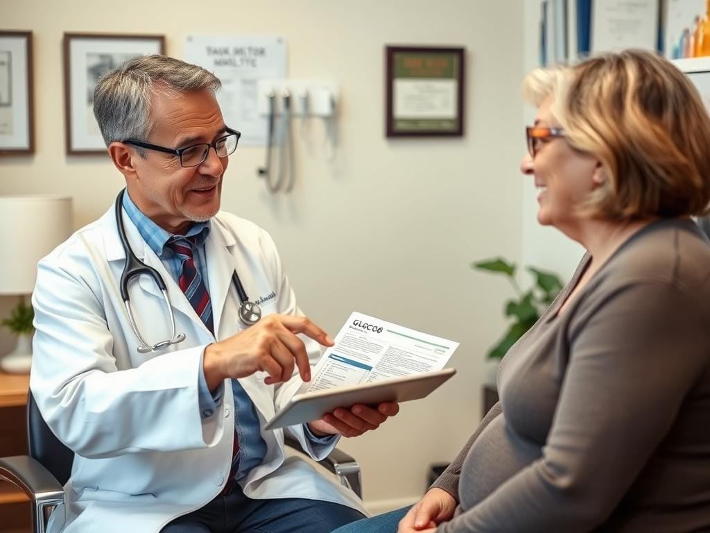 Doctor discussing supplement safety with patient, reviewing Gluco6 information
