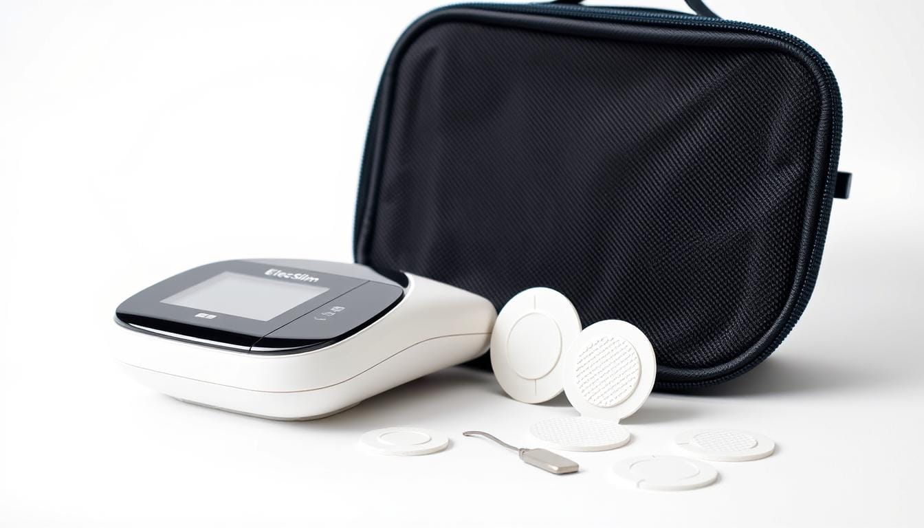 ElecSlim electronic body shaping device with its components and carrying case