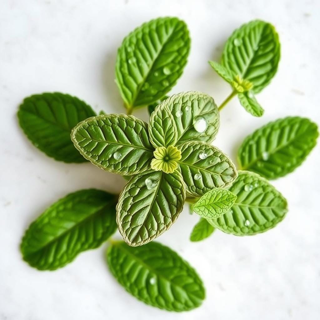 Fresh peppermint leaves providing natural breath freshening