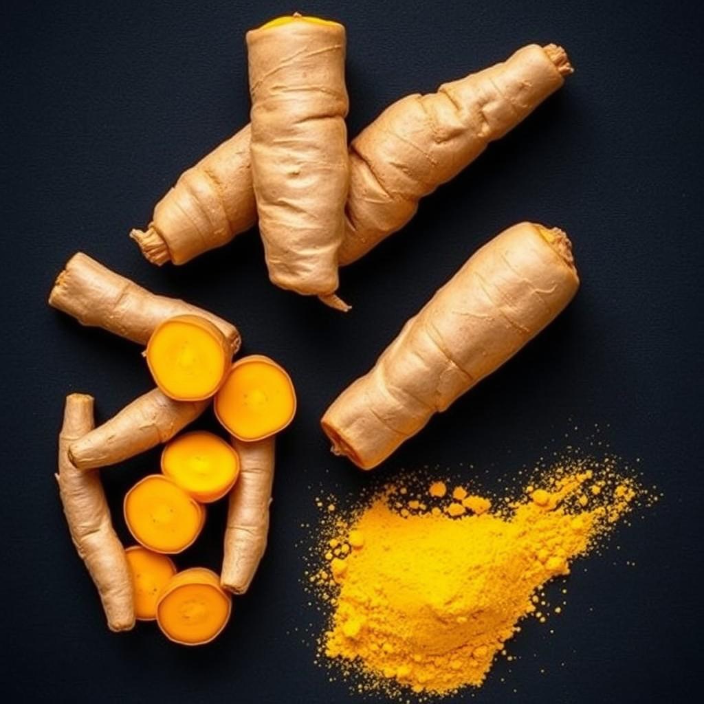 Fresh turmeric root and powder, an anti-inflammatory ingredient in liver supplements