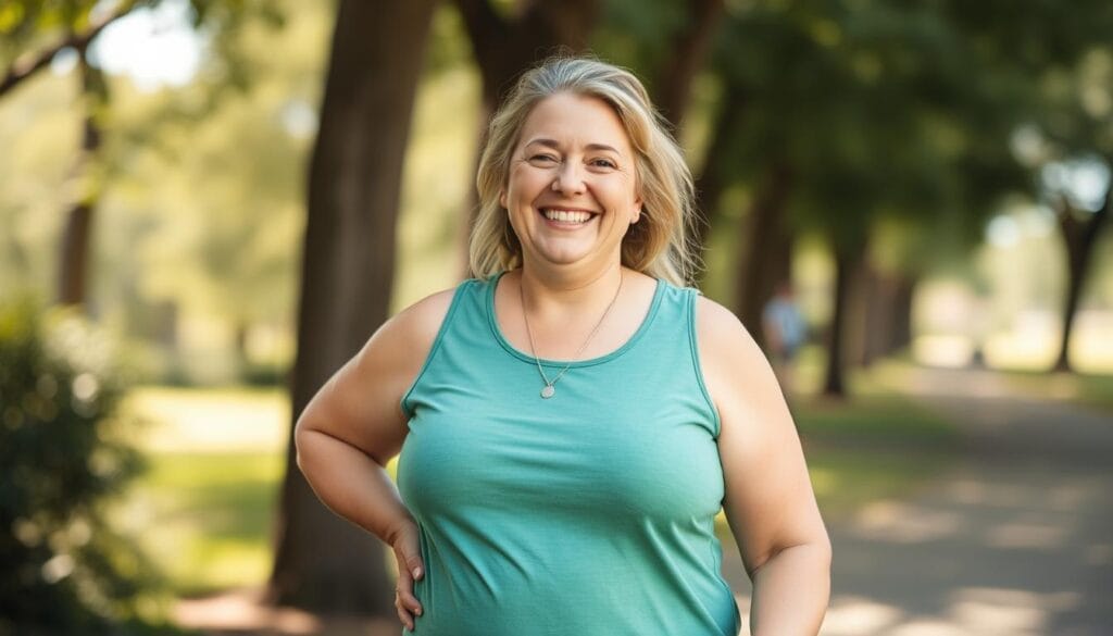 Happy, healthy person with reduced belly fat after using LeanBiome probiotic supplement