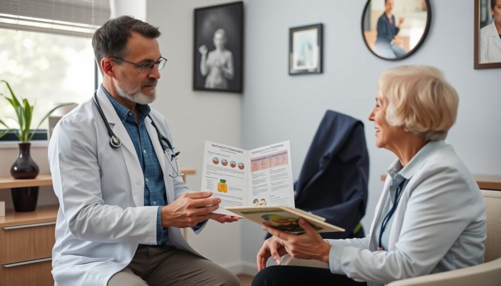 Healthcare professional discussing Mitolyn benefits and side effects with patient Healthcare professional discussing Mitolyn benefits and side effects with patient
