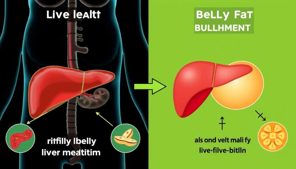 Illustration showing the connection between liver health and belly fat Illustration showing the connection between liver health and belly fat