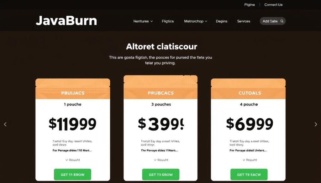 JavaBurn pricing packages and official website screenshot