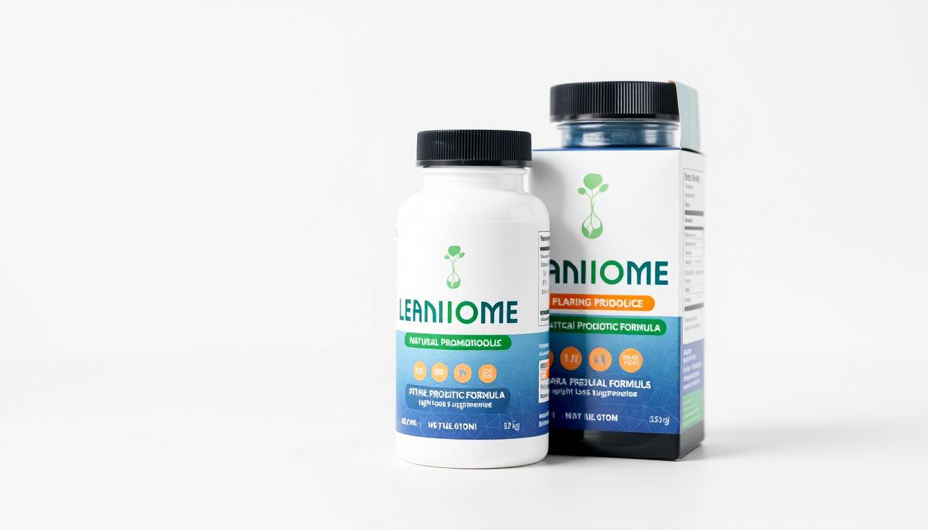 LeanBiome supplement bottle and packaging showing the natural probiotic formula