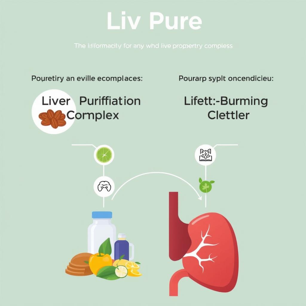 Liv Pure supplement ingredients diagram showing liver purification and fat-burning complexes Liv Pure supplement ingredients diagram showing liver purification and fat-burning complexes