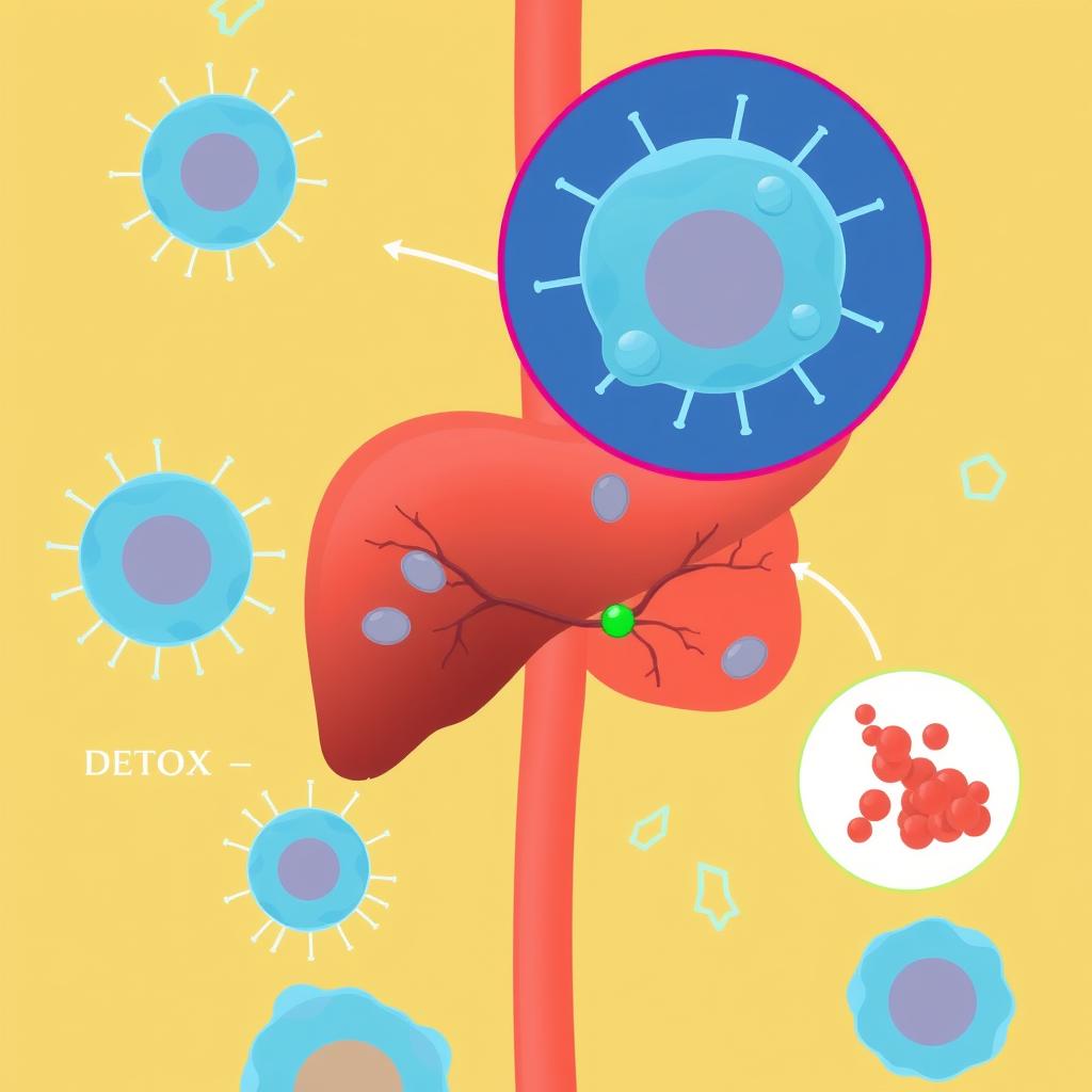Liver detoxification process illustration showing Liv Pure ingredients at work
