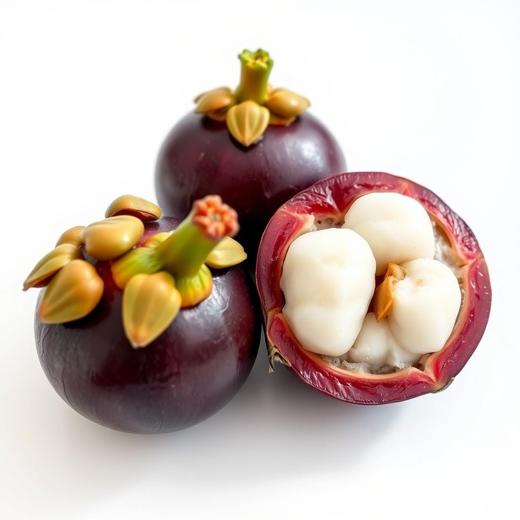 Mangosteen fruit whole and cut open