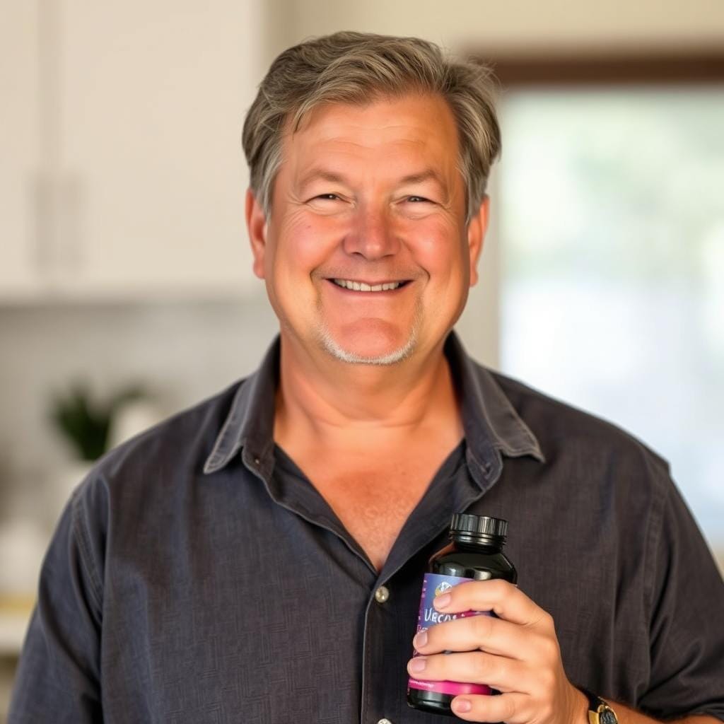 Middle-aged man showing his weight loss transformation