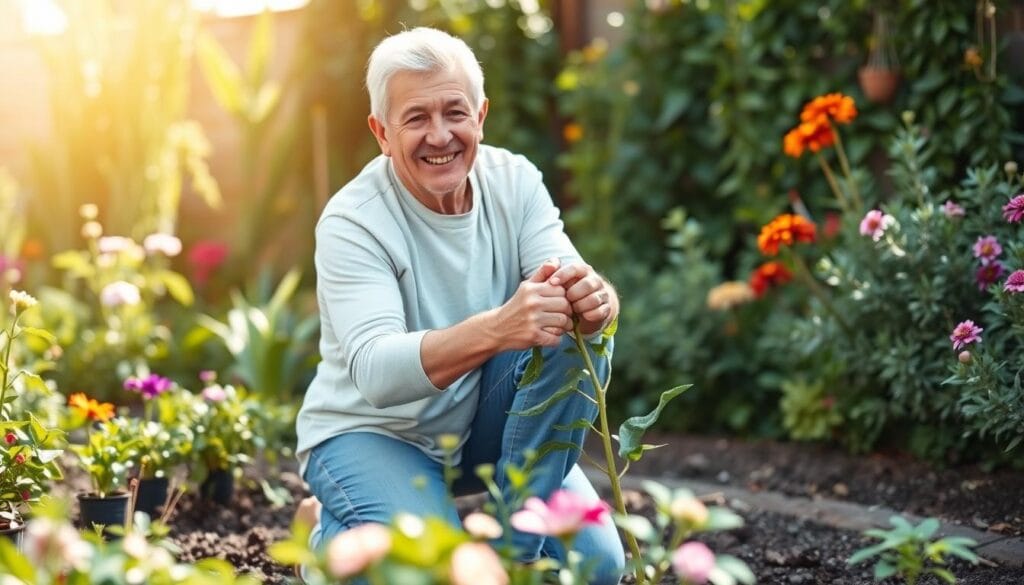 Person engaging in light gardening activity with ease Person engaging in light gardening activity with ease