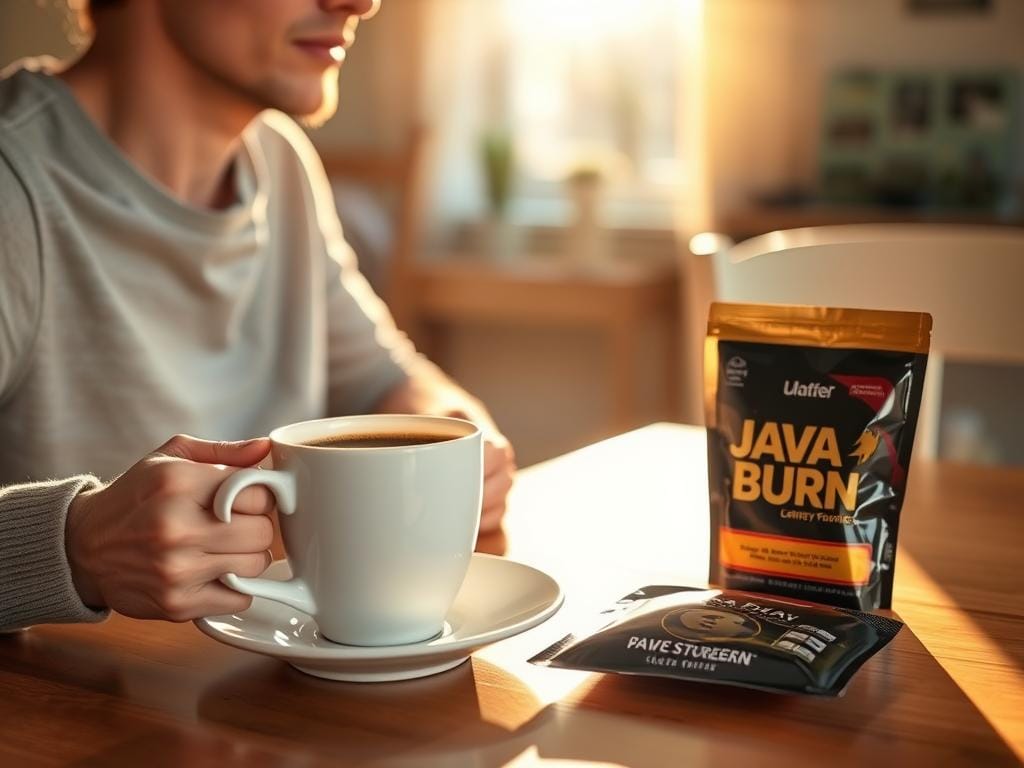 Person enjoying morning coffee with Java Burn Person enjoying morning coffee with Java Burn