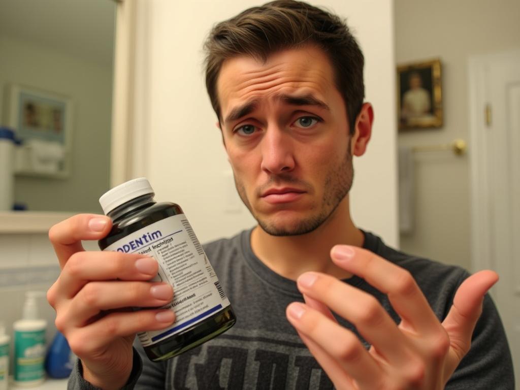 Person looking concerned while reading Prodentim product label Person looking concerned while reading Prodentim product label