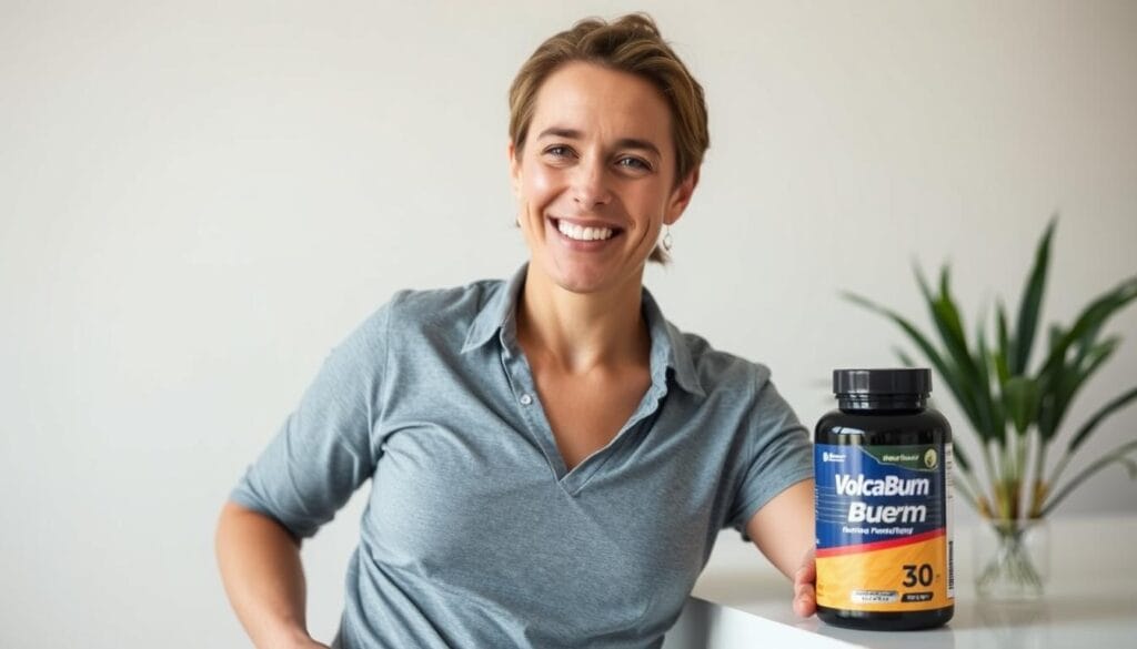 Person looking satisfied after achieving weight loss goals with VolcaBurn